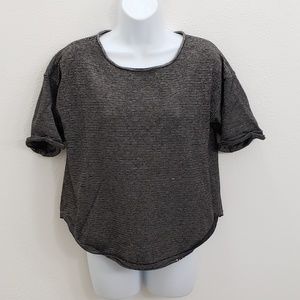 Zara Knit Medium Grey Stripes Short Sleeve Top